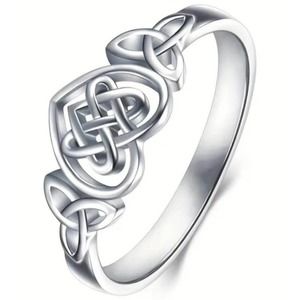 Sterling Silver Plated Celtic Knot Heart Ring - Size 10